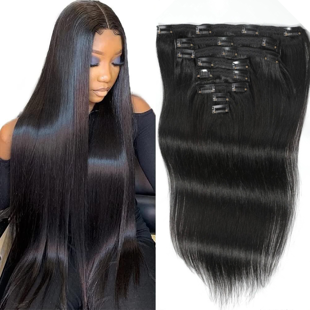 Seamless Clip In Hair Extensions Human Hair - Extensiones de cabello liso con clips,
